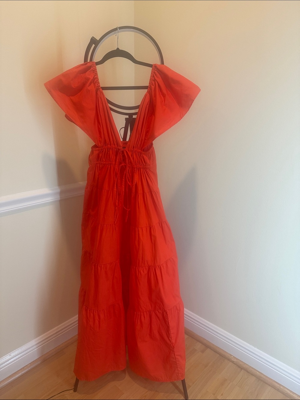 Bold Strapless Tiered Maxi Dress in Bright Red